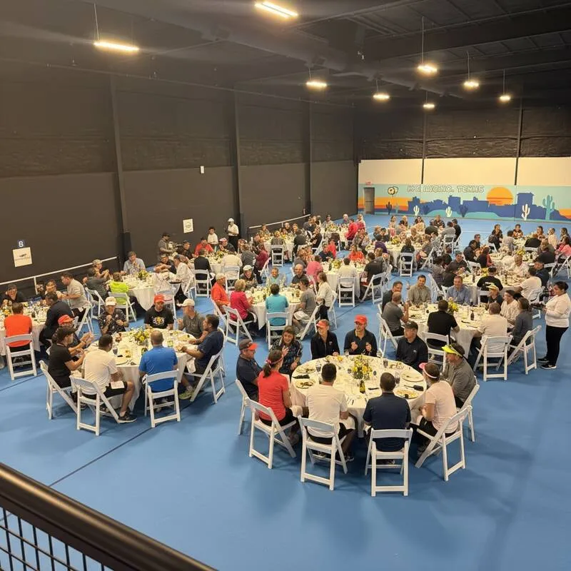 Large banquet event with round tables