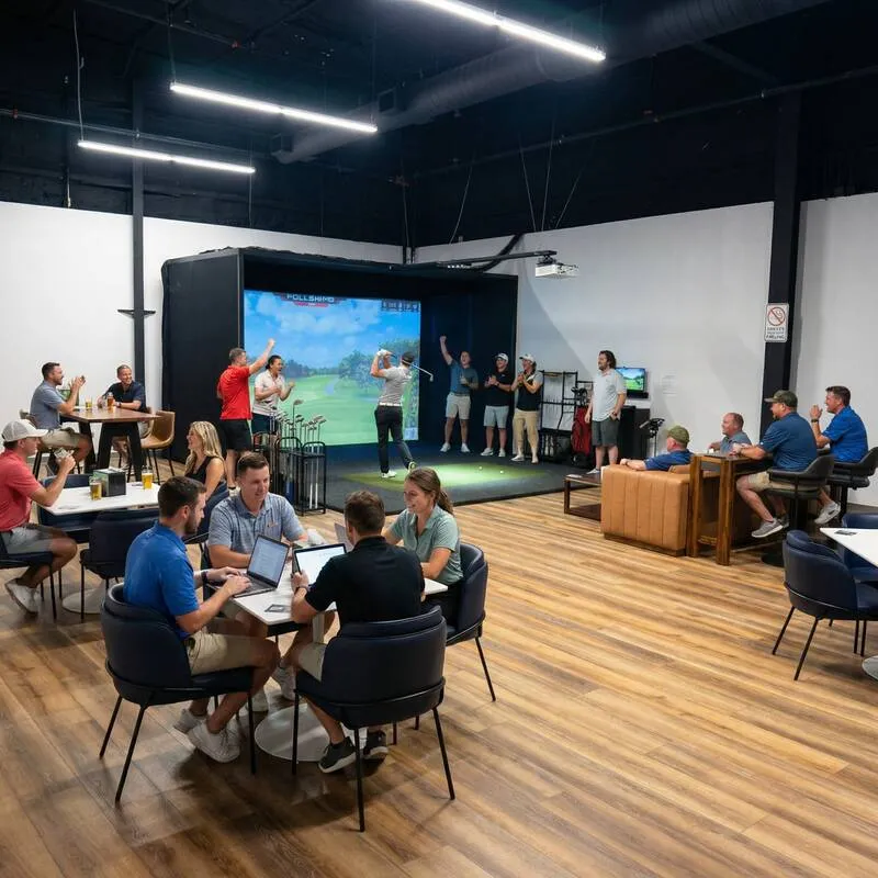 Breakout room with golf simulator
