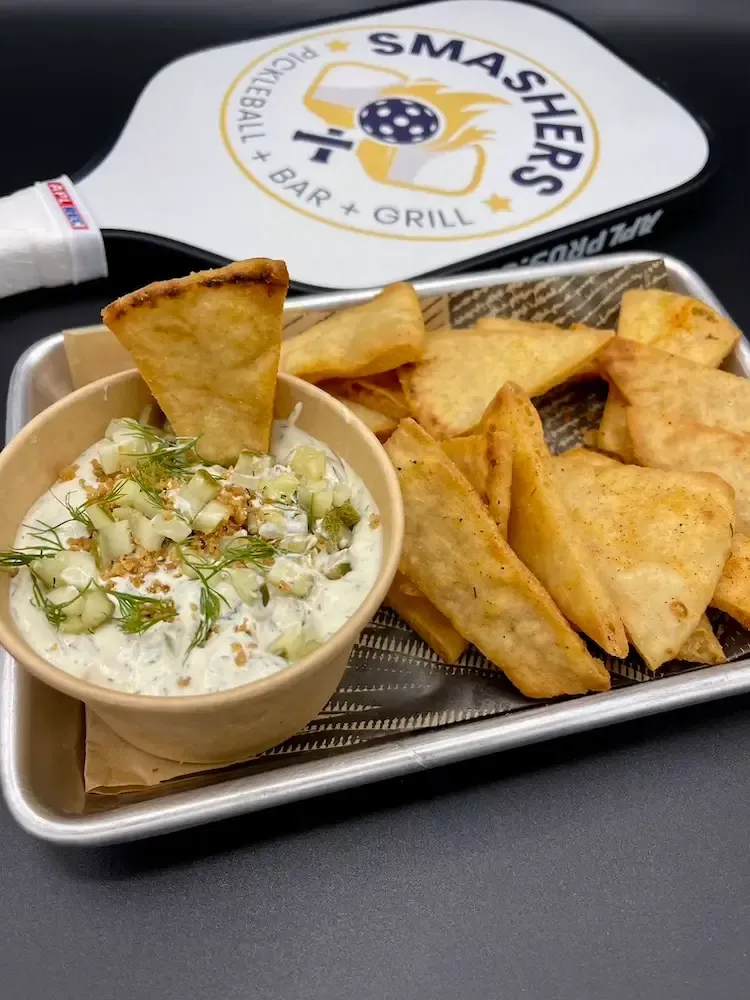 pickle dip with pita chips